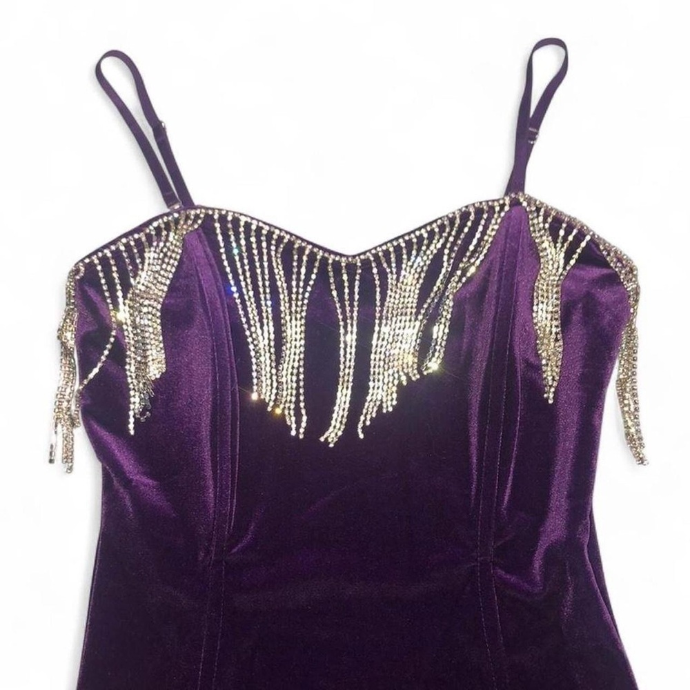 Purple Velvet Rhinestone Mini Dress - Picture 5 of 7